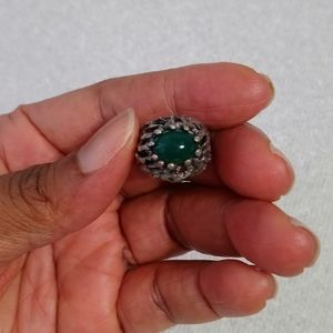 Vintage sterling silver green onyx brutalist ring
